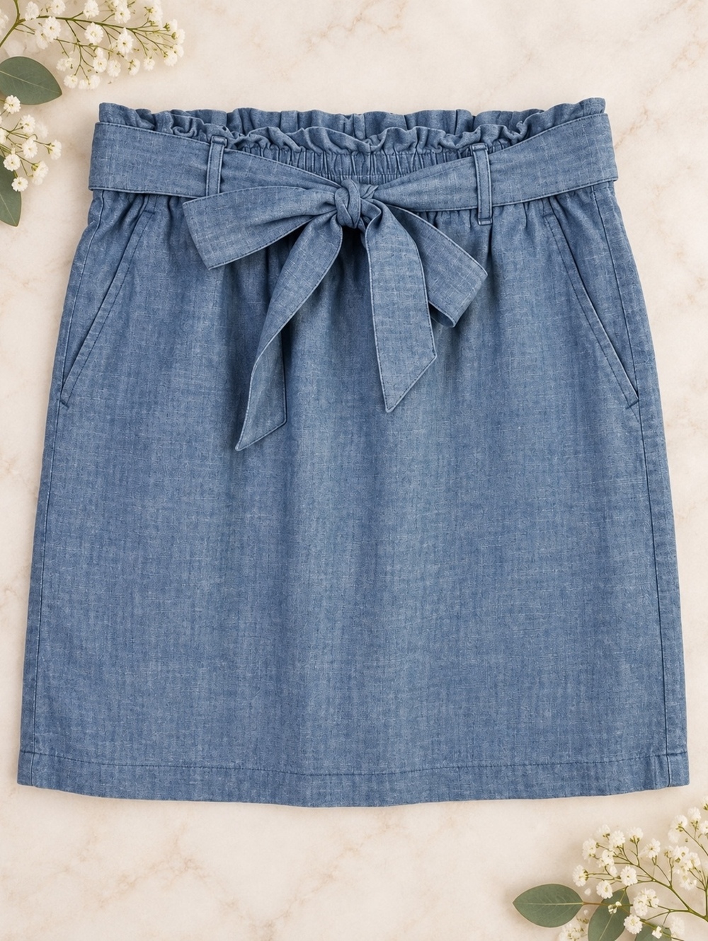 J.Crew Blue Chambray Paperbag Waist Skirt Medium Casual
